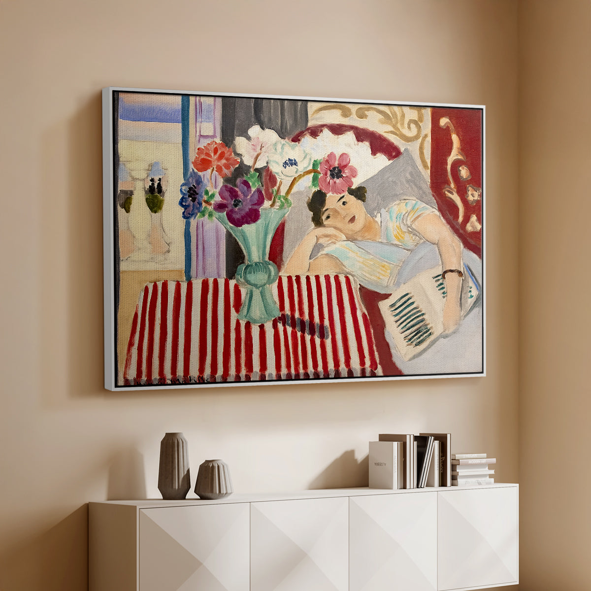 Woman with Anemones (Femme et anémones), c. 1920-1921 - Floater Framed Canvas Print