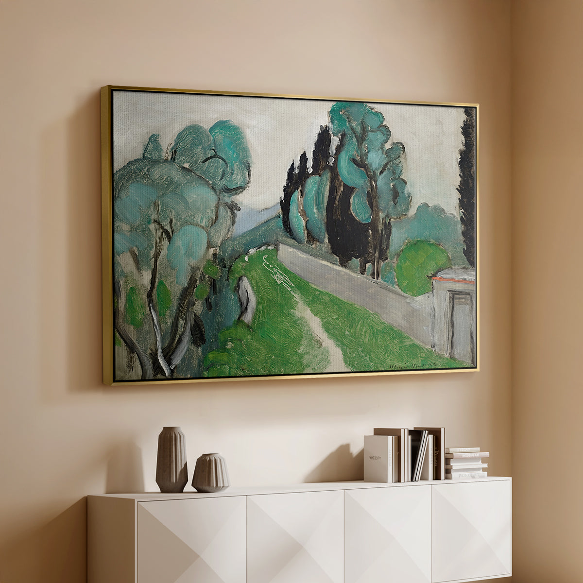 Landscape with Cypresses and Olive Trees near Nice, c. 1918 - Floater Framed Canvas Print