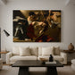 Canvas art print featuring a dramatic depiction of figures forcing thorn crown onto Christ, displayed in a spacious living room