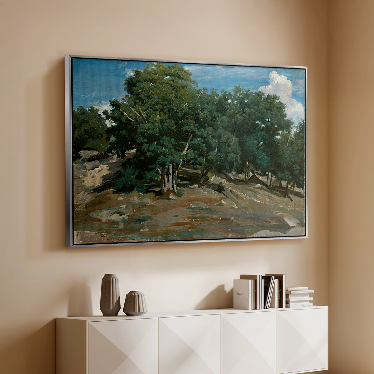 Fontainebleau: Oak Trees at Bas-Bréau, c. 1830-1835 - Floater Framed Canvas Print