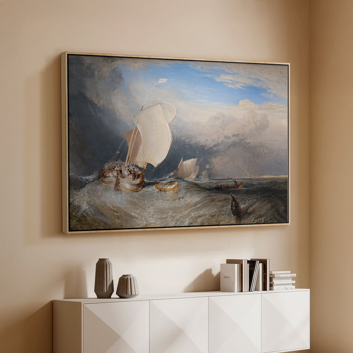 Fishing Boats with Hucksters Bargaining for Fish, 1837-1838 - Floater Framed Canvas Print