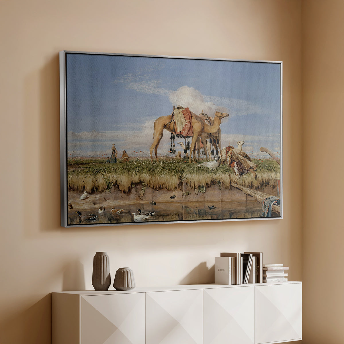On the Banks of the Nile, Upper Egypt, 1876 - Floater Framed Canvas Print