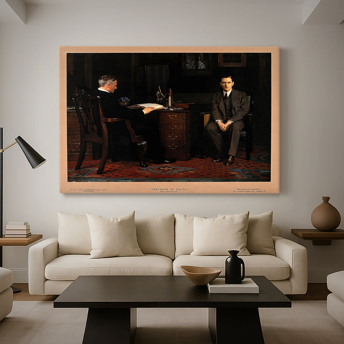 Canvas art print featuring an expressive composition with tense interaction, displayed in a spacious living room