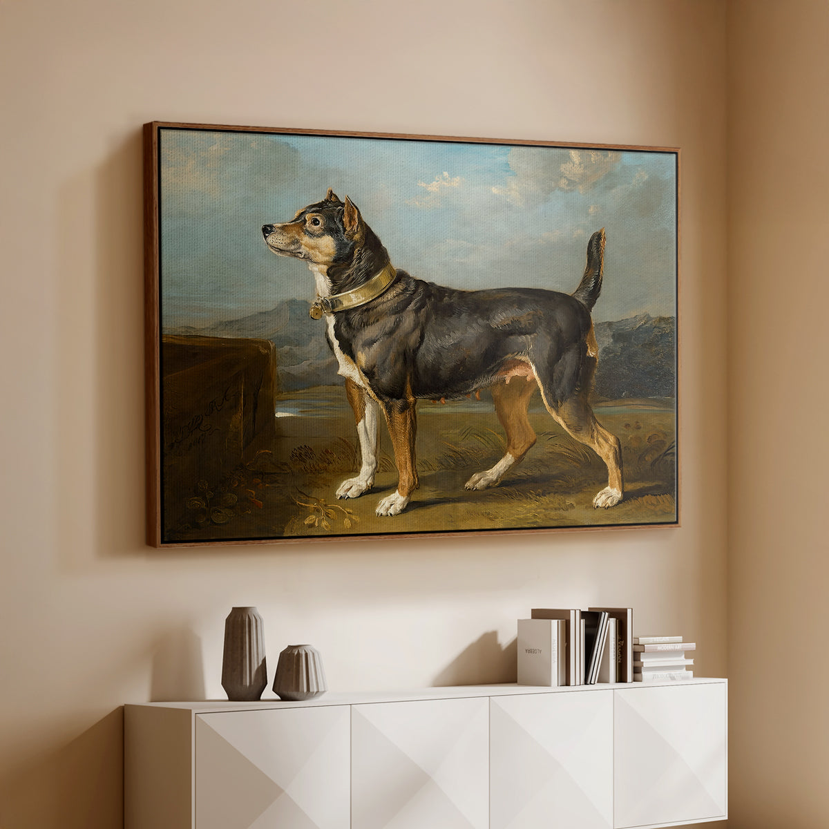 A Terrier in a Landscape, c. 1811 - Floater Framed Canvas Print