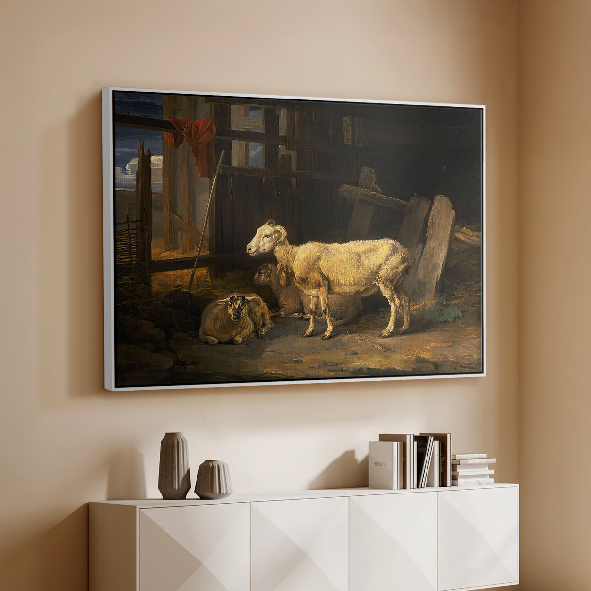 Sheep in a Stable, 1810 - Floater Framed Canvas Print