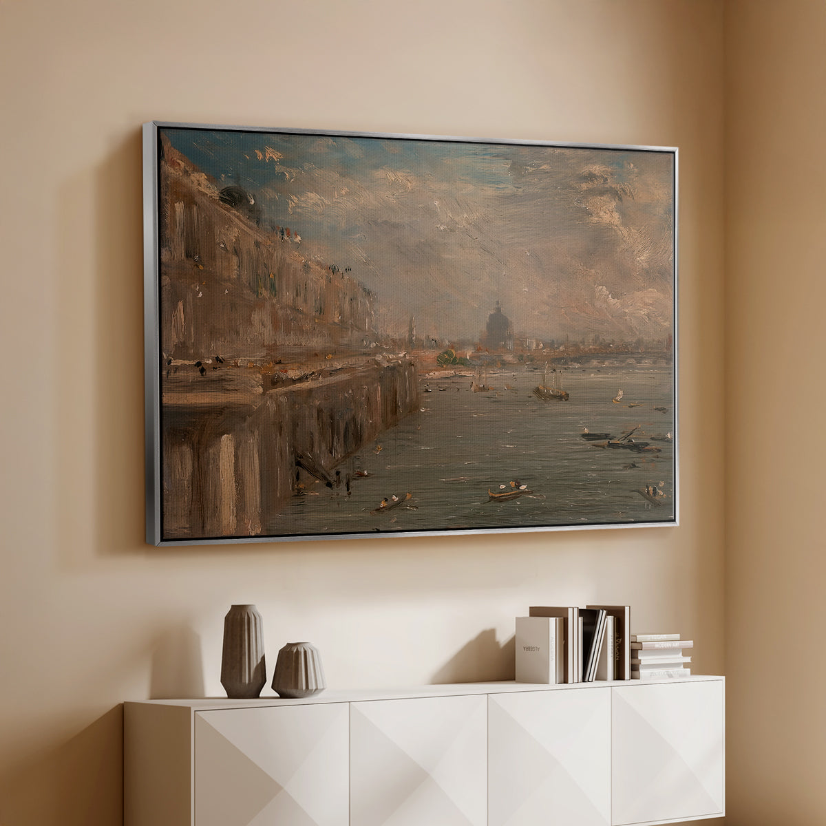 Somerset House Terrace from Waterloo Bridge, c. 1819 - Floater Framed Canvas Print