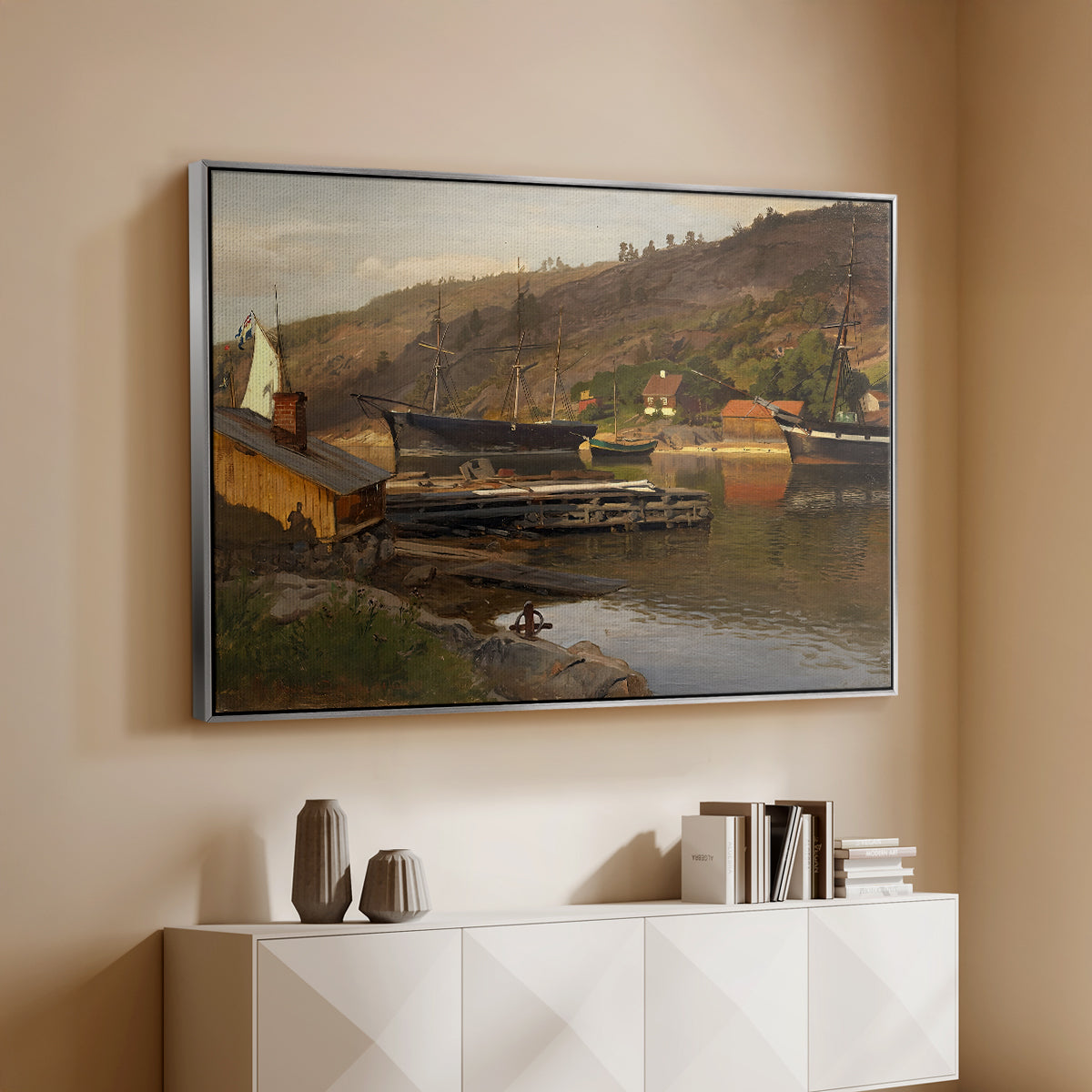 Landingsbrygge Husvik, Drøbak, 1875 - Floater Framed Canvas Print