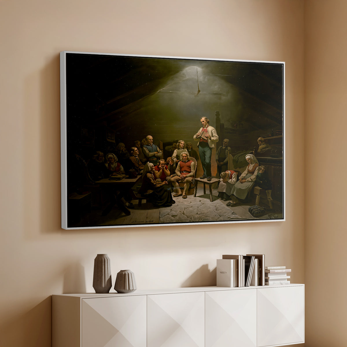 Low Church Devotion (Haugianerne), 1848 - Floater Framed Canvas Print