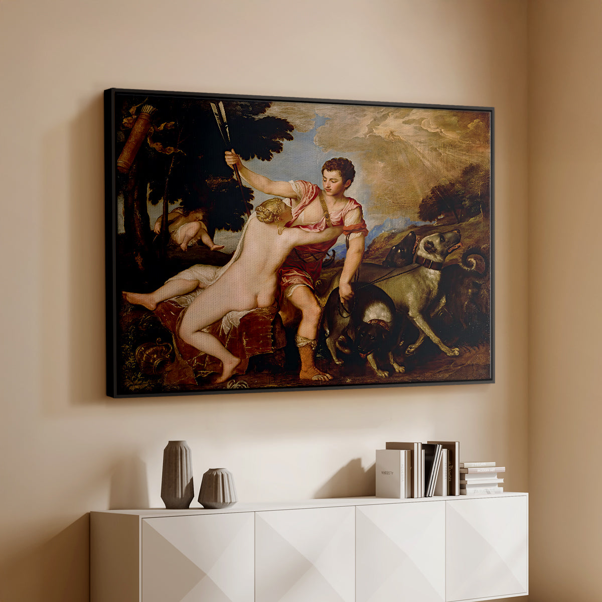 Venus and Adonis, 1554 - Floater Framed Canvas Print