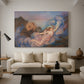 Canvas art print featuring a dreamlike composition with woman in fading light, displayed in a spacious living room