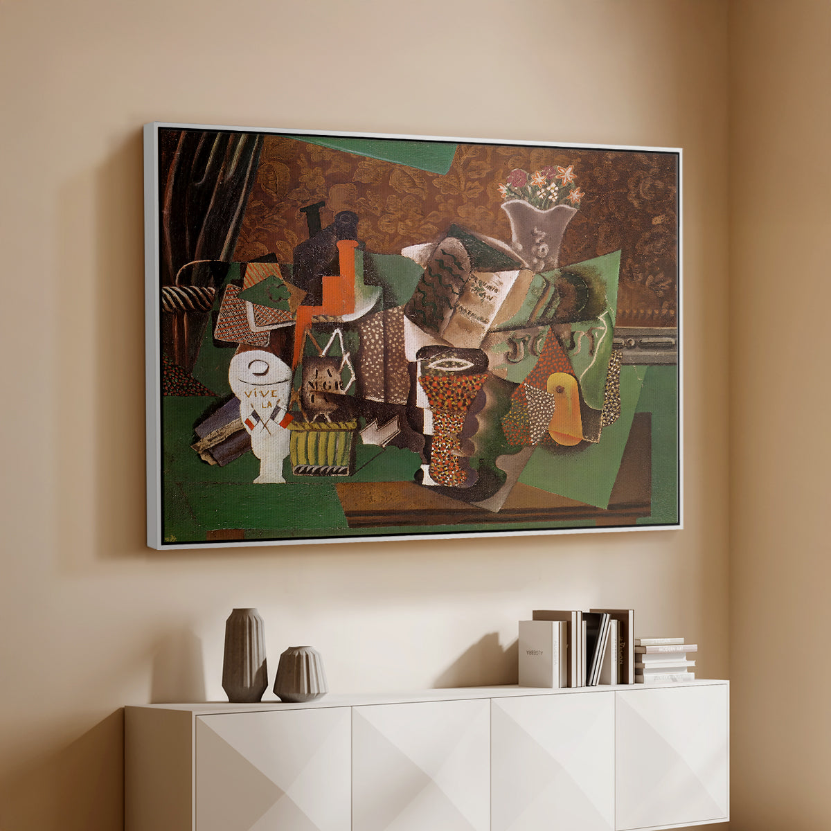 Playing Cards, Glasses, Bottle of Rum: "Vive la France", 1914-1915 - Floater Framed Canvas Print