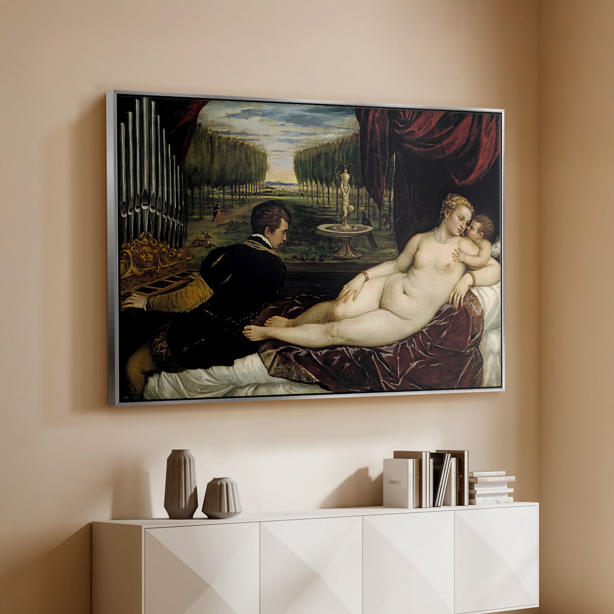 Venus with an Organist and Cupid, c. 1555 - Floater Framed Canvas Print
