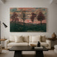 Canvas art print featuring a stylized nature scene with strong outlines and simple composition, displayed in a spacious living room
