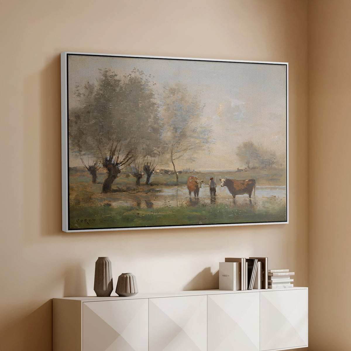Cows in a Marshy Landscape, c. 1873-1874 - Floater Framed Canvas Print