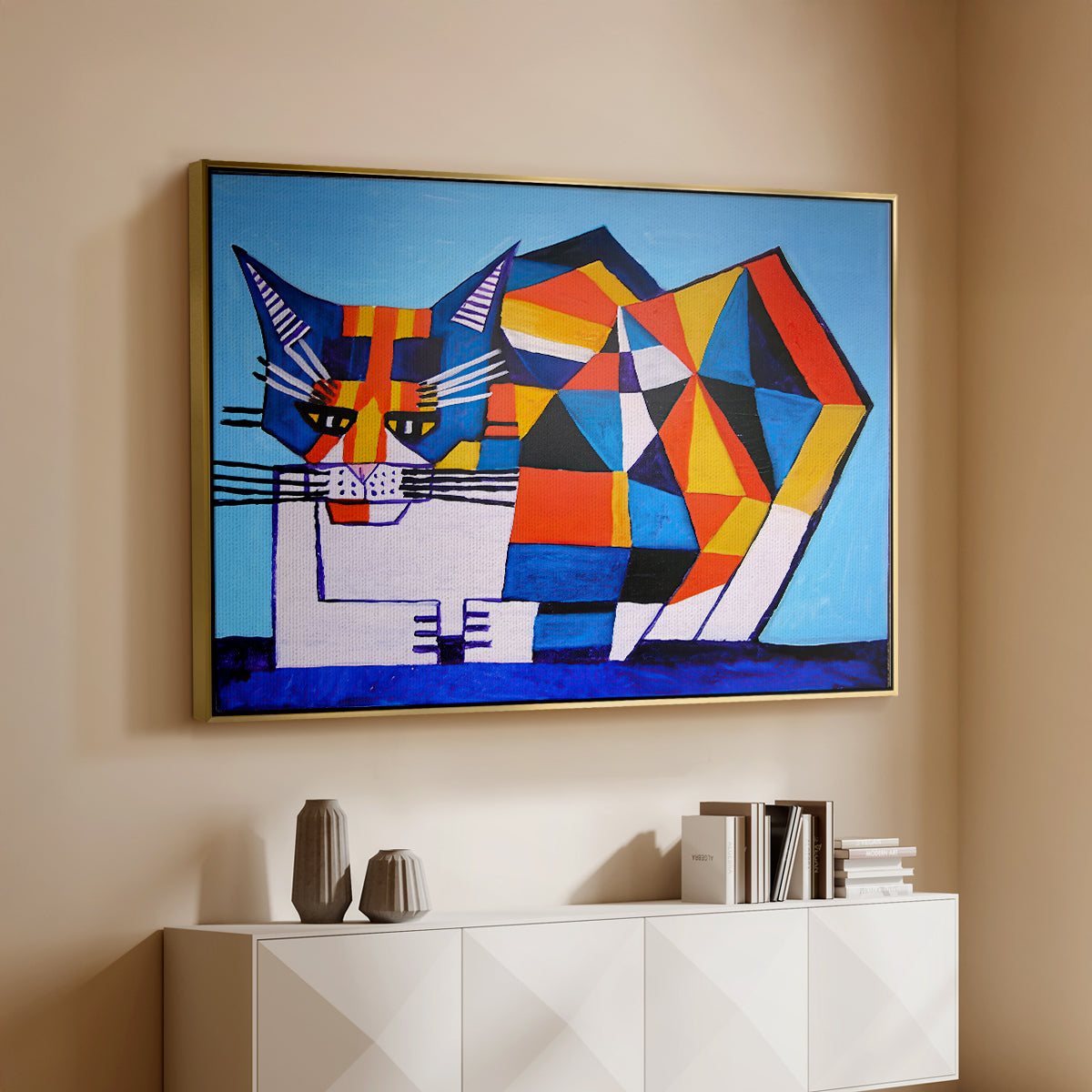 Cassie Thinking about Cubism - Floater Framed Canvas Print