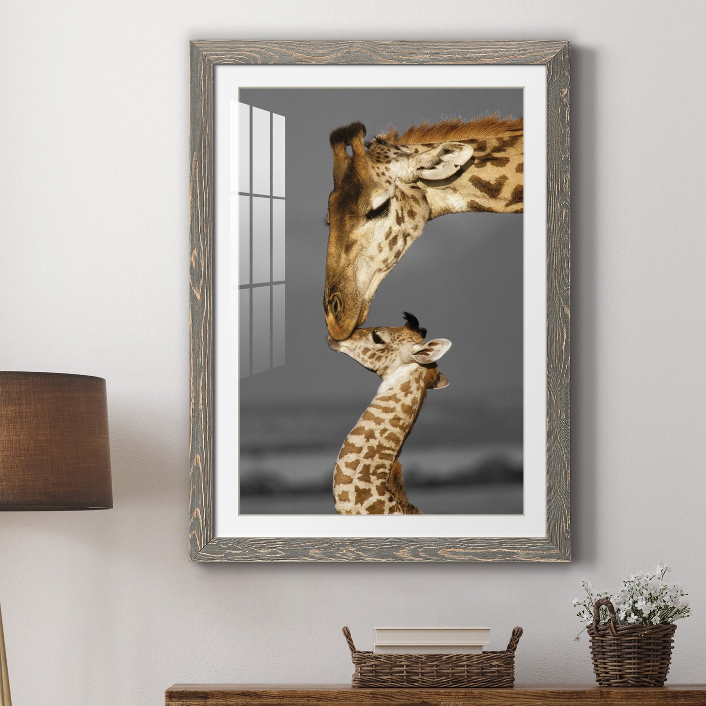 Masai Mara Giraffe Family - Premium Framed Print - Distressed Barnwood Frame - Ready to Hang