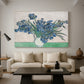 Canvas art print featuring a post-impressionist depiction of flowers in still life setting, displayed in a spacious living room