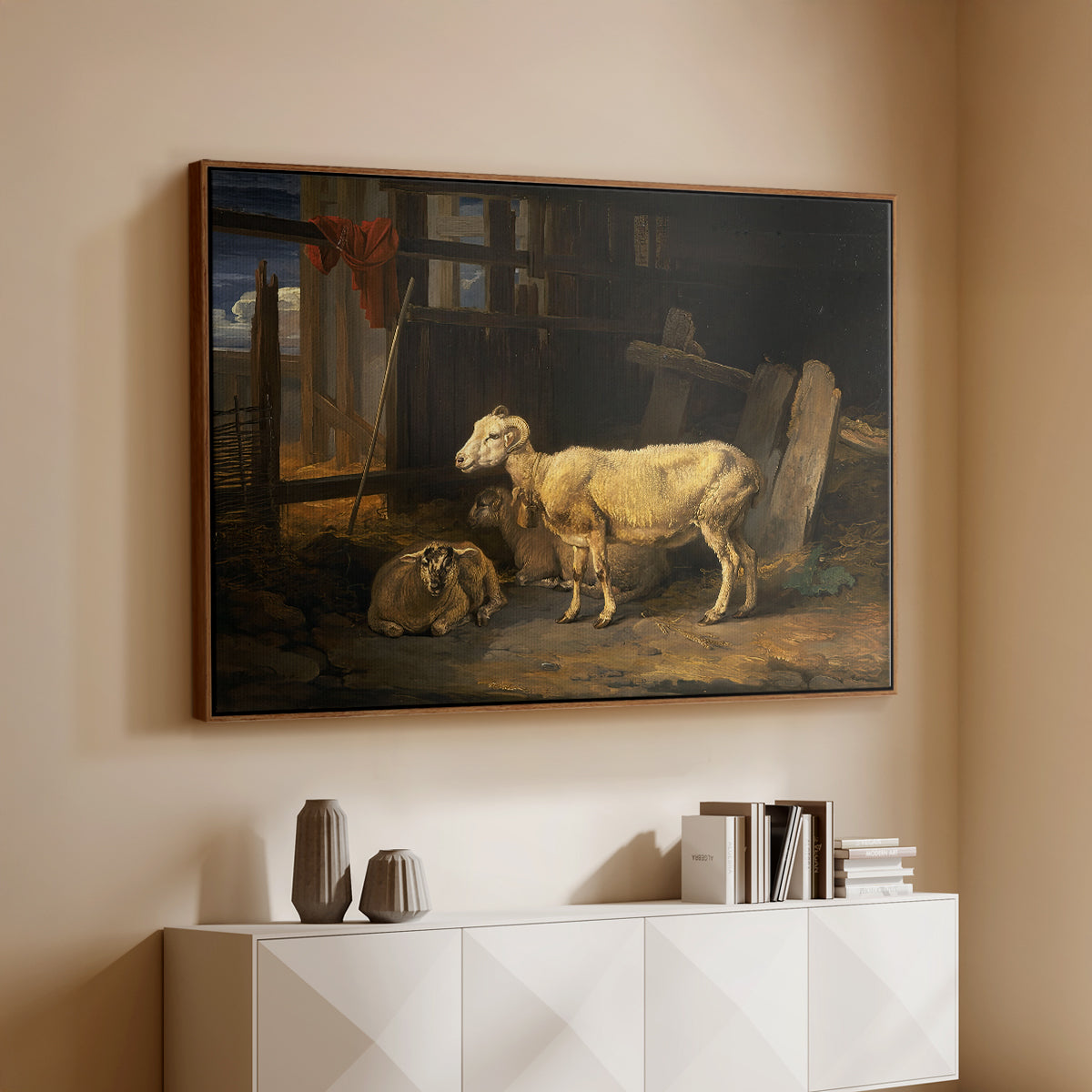 Sheep in a Stable, 1810 - Floater Framed Canvas Print
