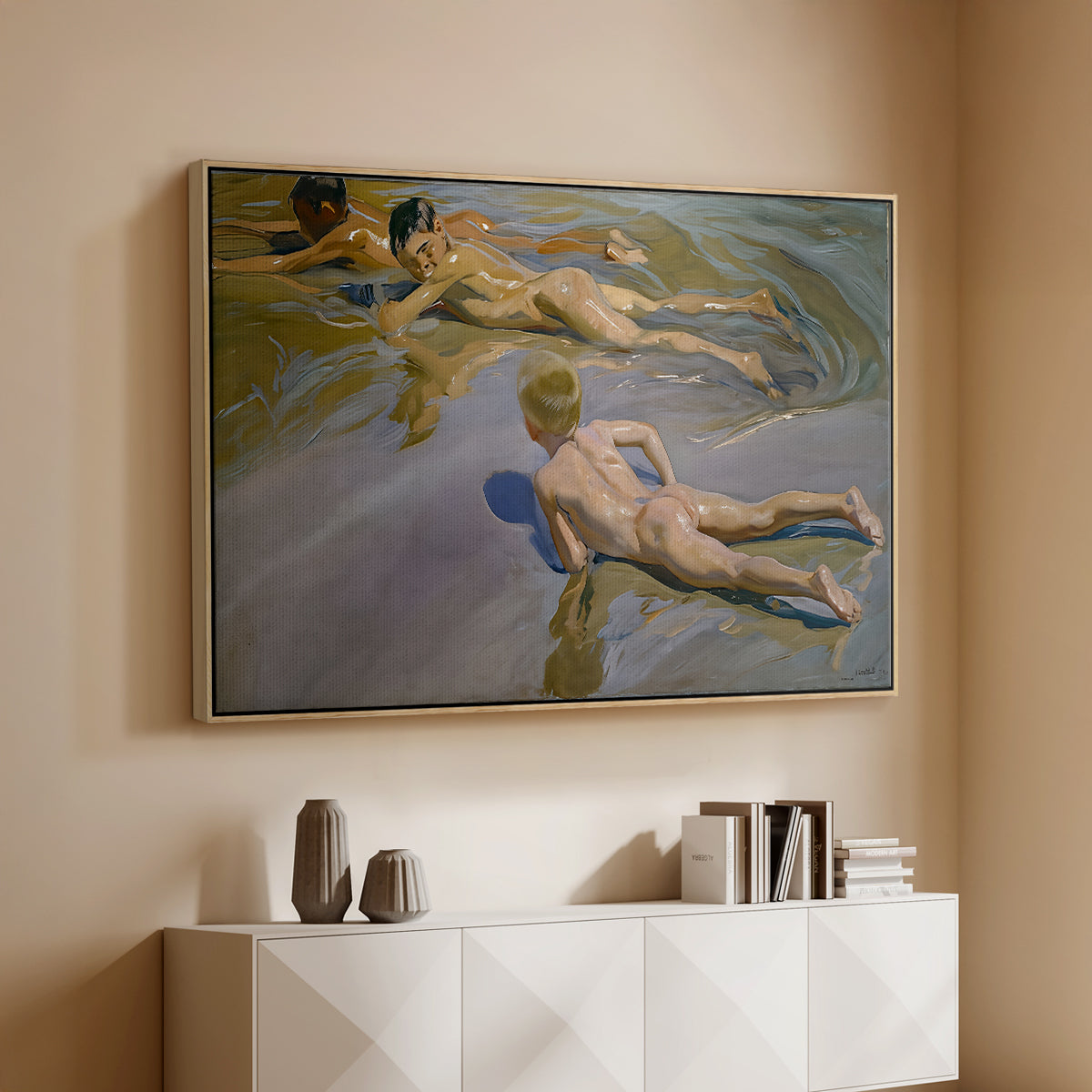 Boys on the Beach, 1910 - Floater Framed Canvas Print