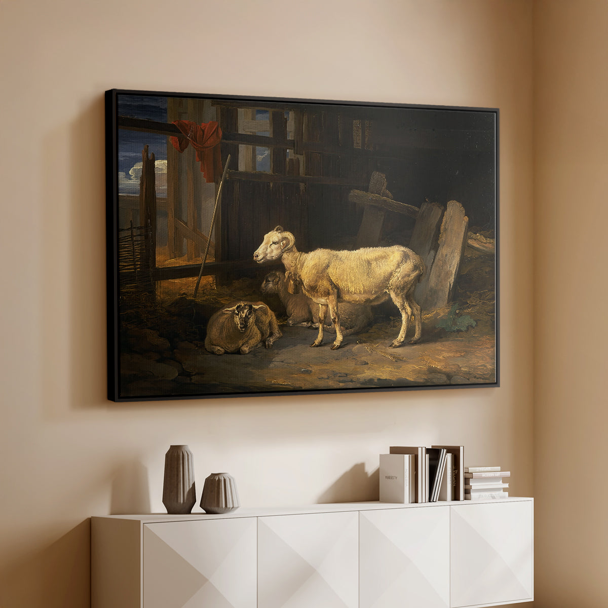 Sheep in a Stable, 1810 - Floater Framed Canvas Print