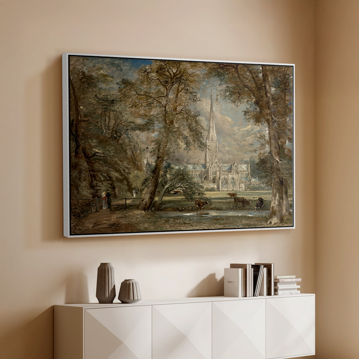 Salisbury Cathedral from the Bishop's Grounds, c. 1822-1823 - Floater Framed Canvas Print