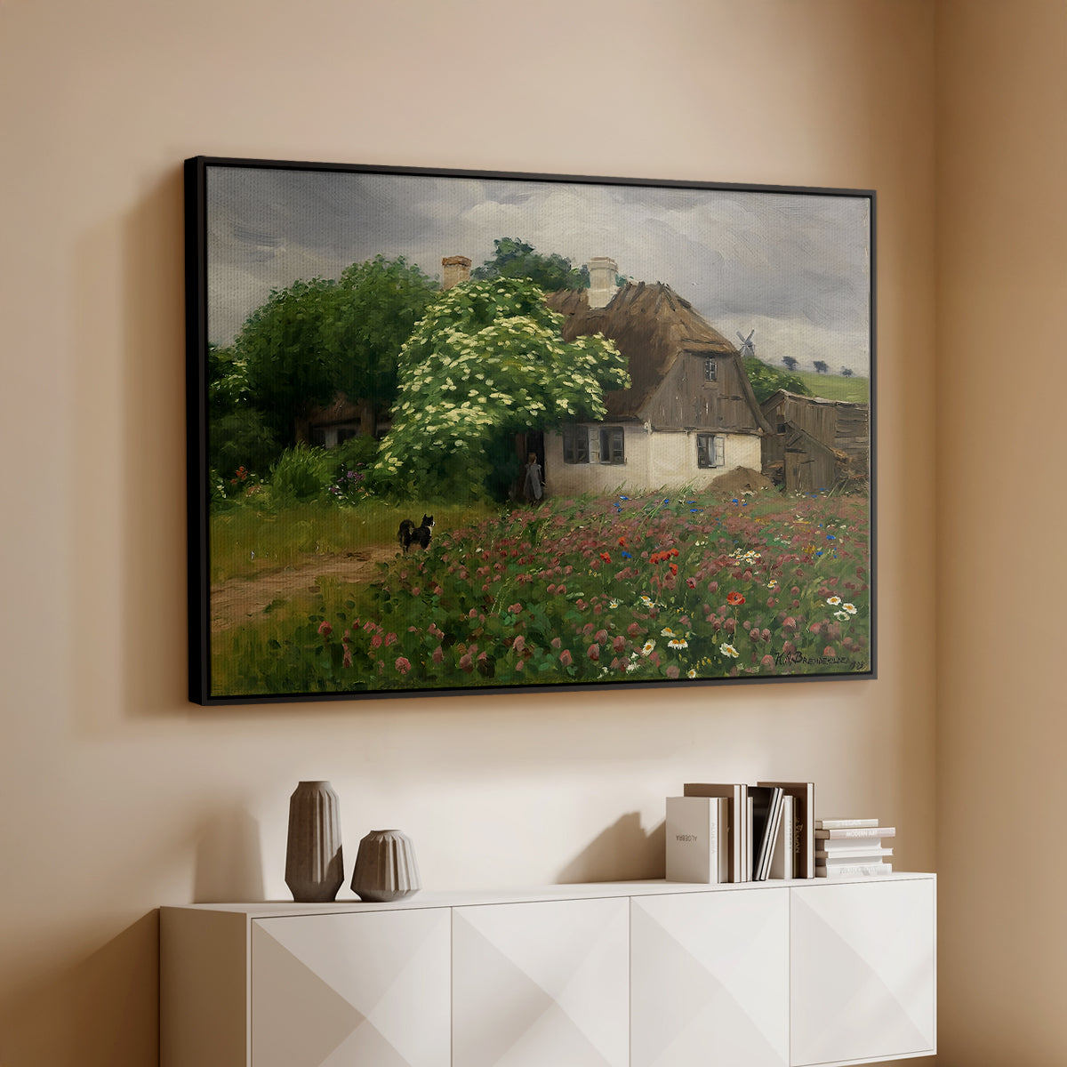 Farmhouse with Meadow Flowers, 1909 - Floater Framed Canvas Print