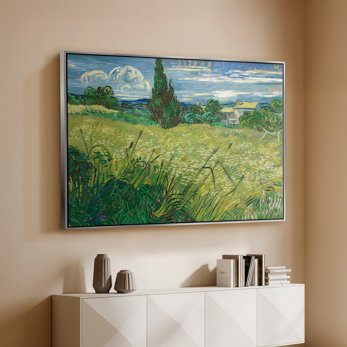 Green Wheat Field with Cypress, 1889 - Floater Framed Canvas Print