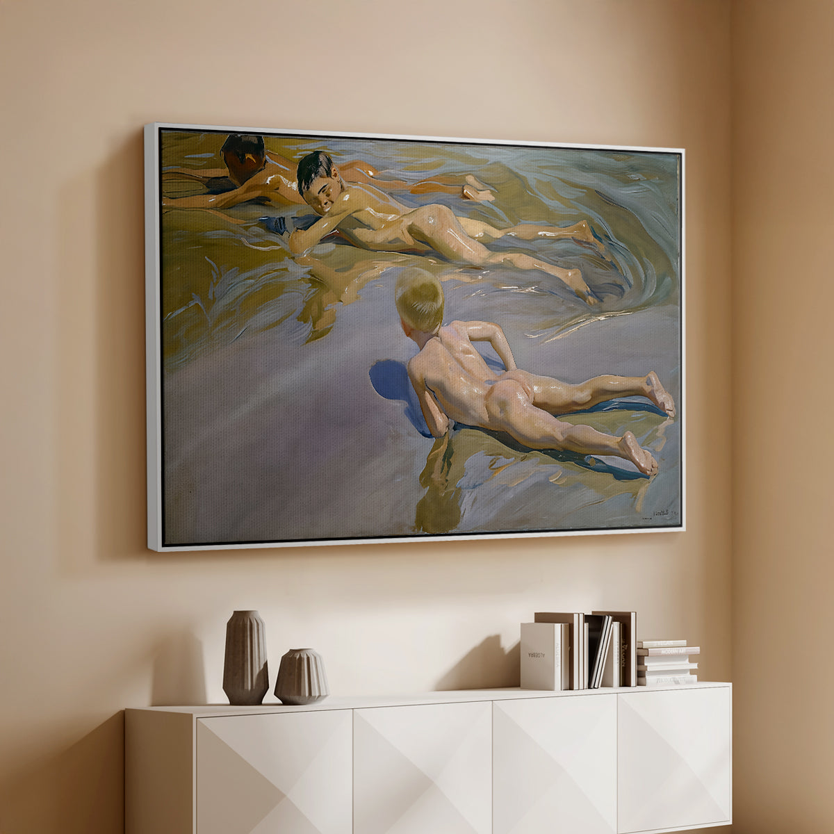 Boys on the Beach, 1910 - Floater Framed Canvas Print