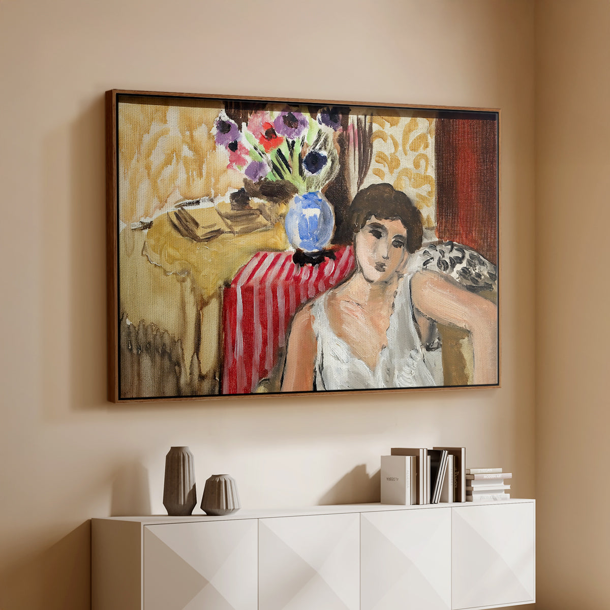 Woman Seated in an Armchair, c. 1920 - Floater Framed Canvas Print