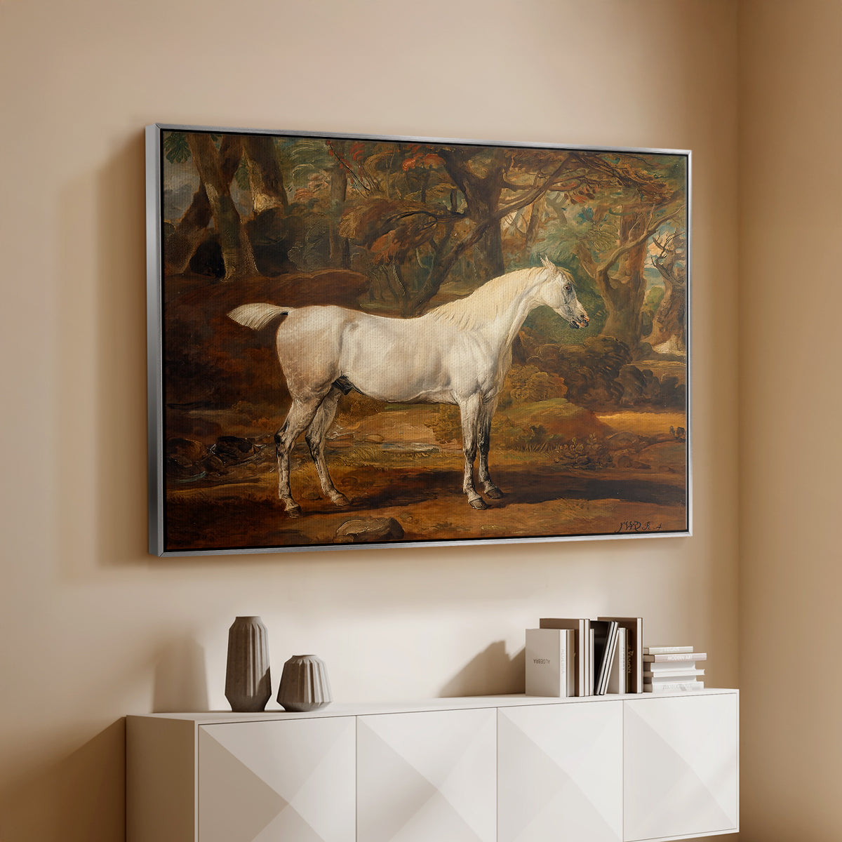 Grey Arabian Stallion, Property of Sir Watkin Williams-Wynn, c. 1817 - Floater Framed Canvas Print