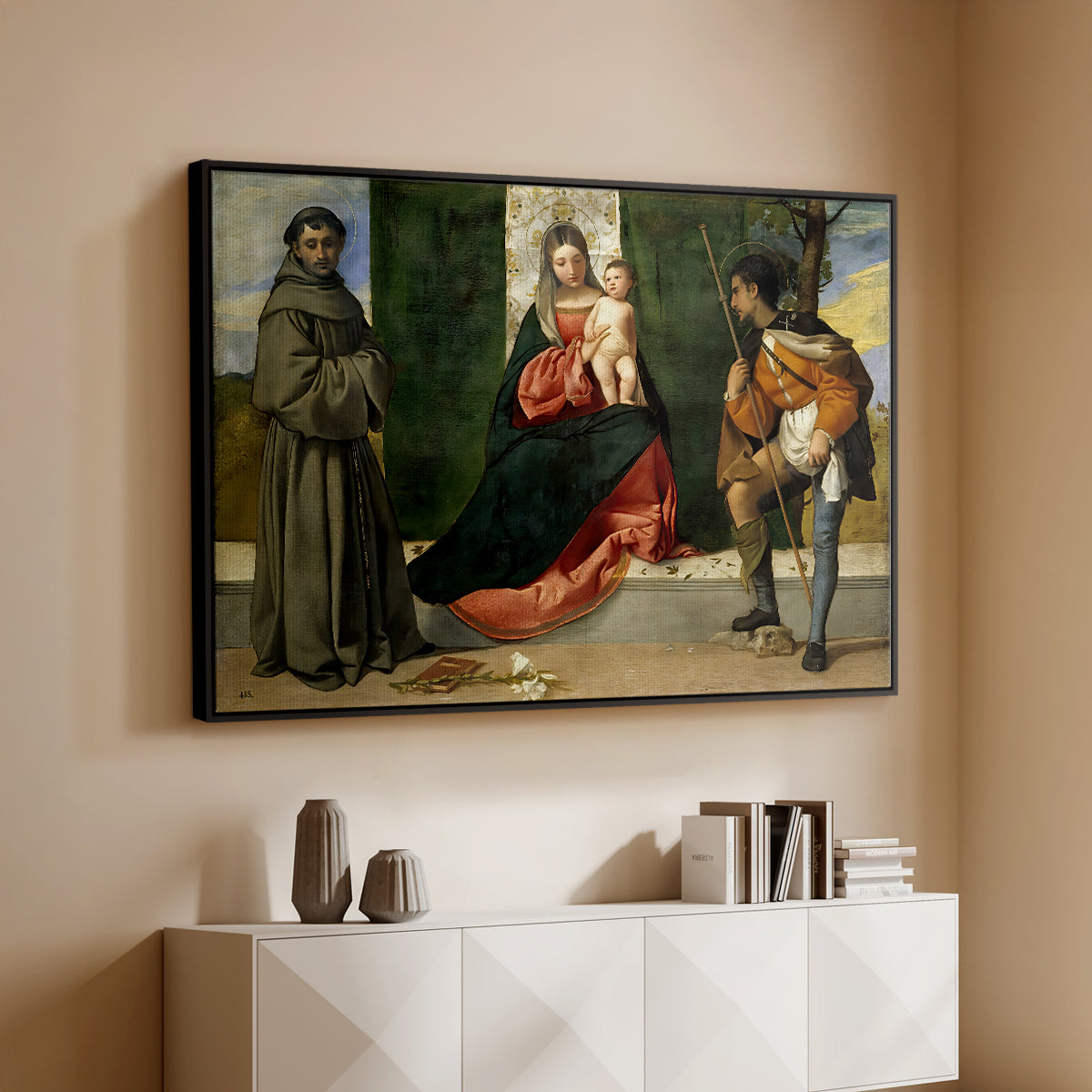 Madonna and Child with Saints Anthony of Padua and Roch, c. 1510 - Floater Framed Canvas Print