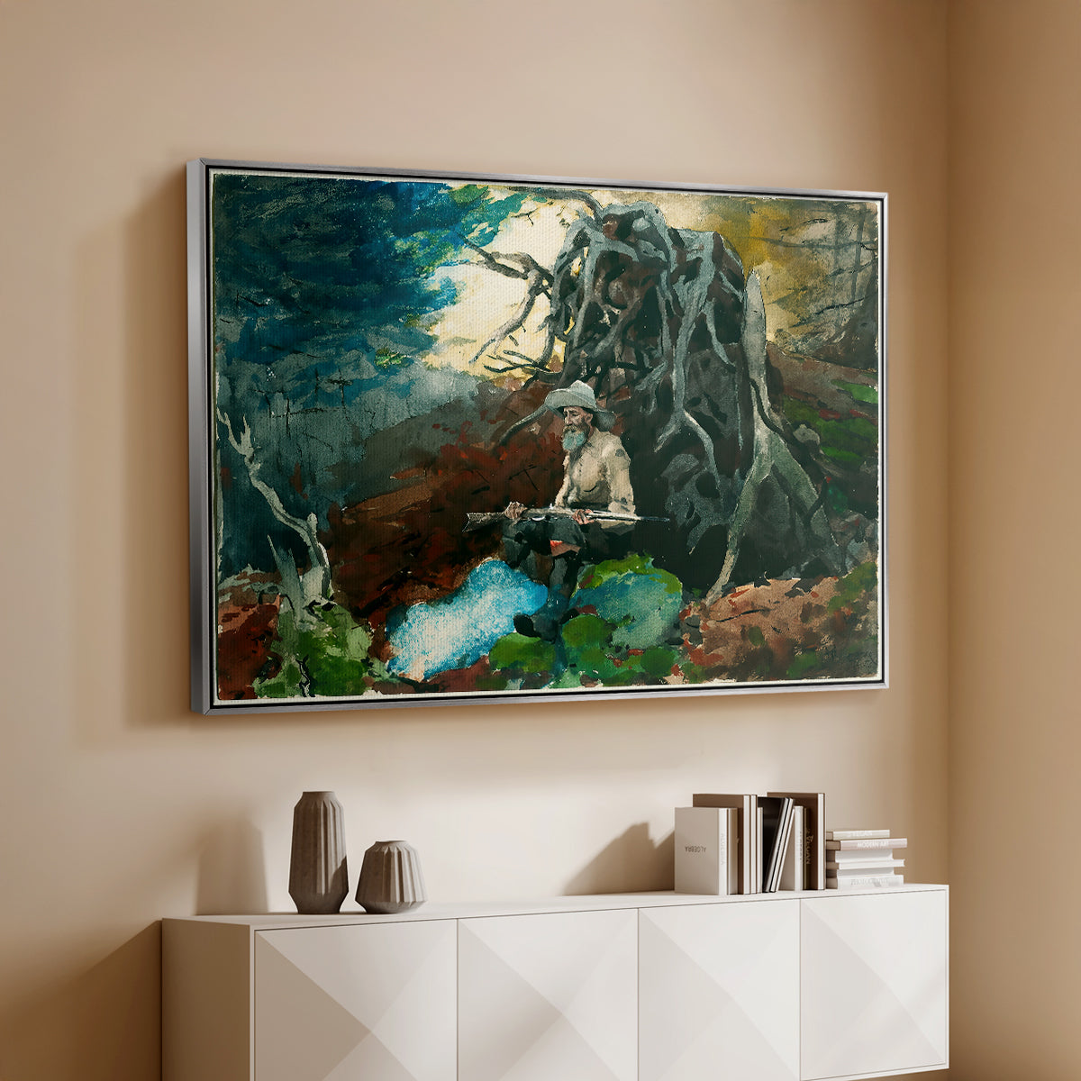 Campfire, Adirondacks, 1892 - Floater Framed Canvas Print