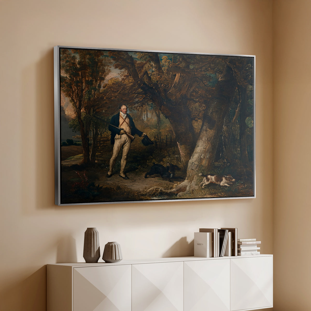 The Reverend Thomas Levett and Favourite Dogs, Cock-Shooting, 1811 - Floater Framed Canvas Print