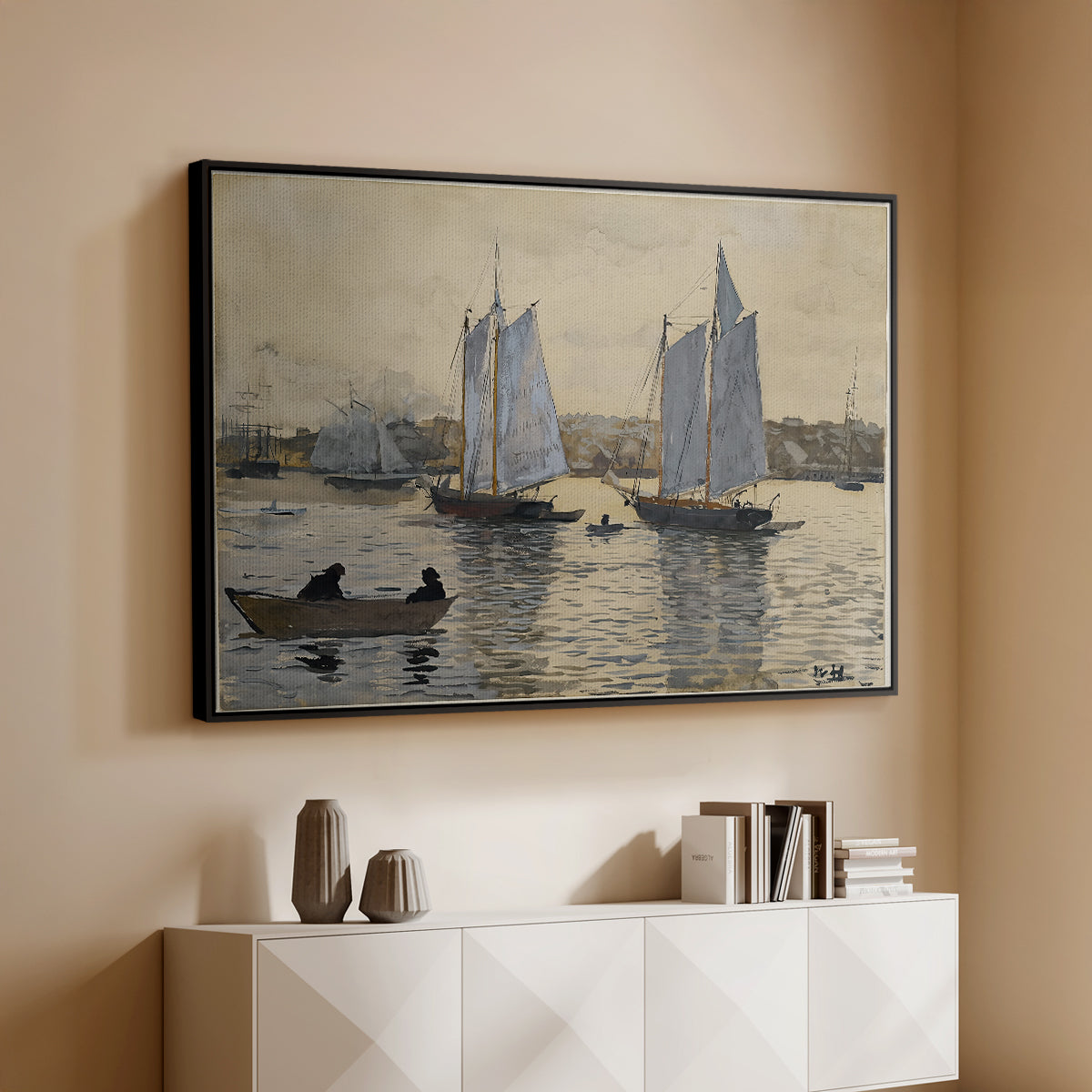 Two Schooners, Gloucester, c. 1880 - Floater Framed Canvas Print