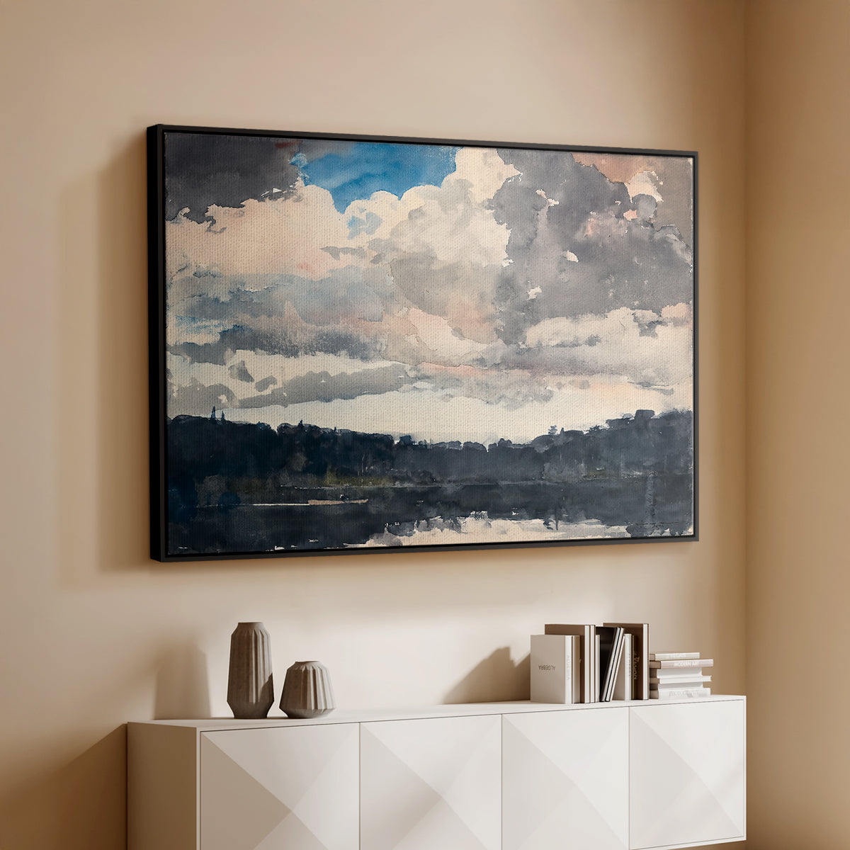 The Lone Boat, North Woods Club, Adirondacks, 1892 - Floater Framed Canvas Print