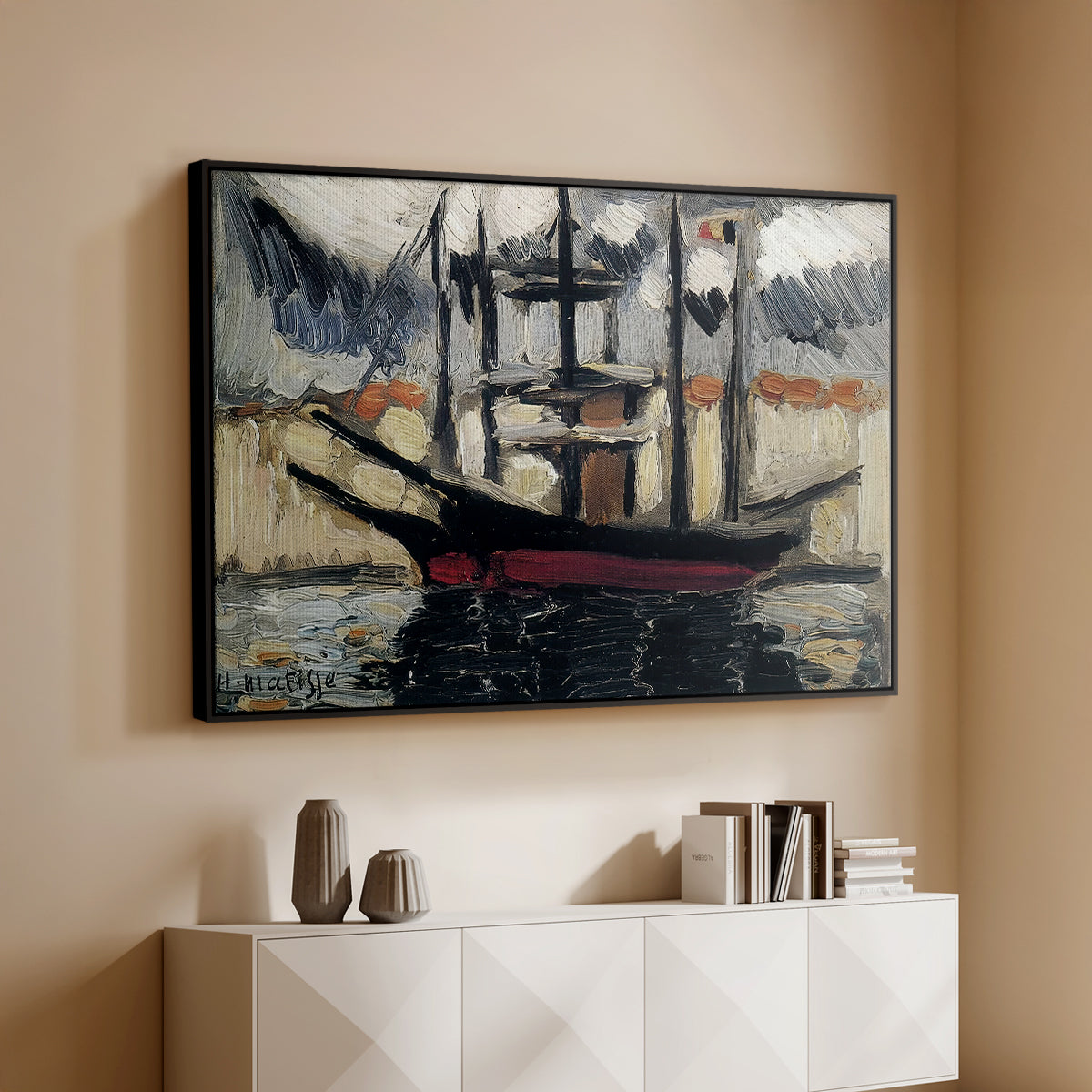 Two Boats Side by Side, Port of Marseilles, c. 1916 - Floater Framed Canvas Print