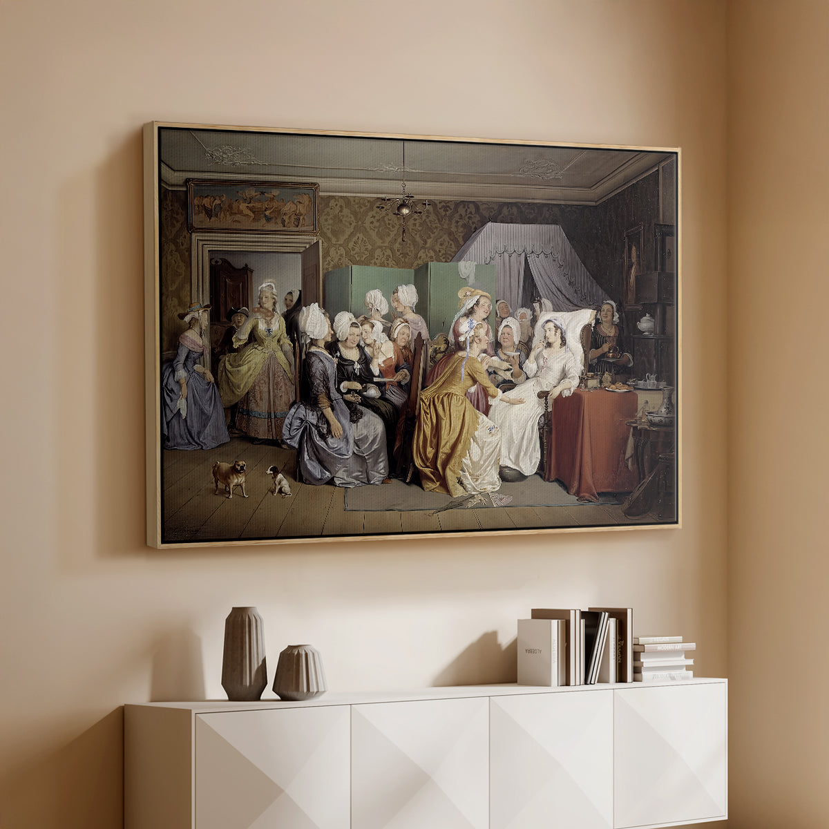 The Maternity Room (Scene from "Barselstuen"), 1845 - Floater Framed Canvas Print