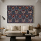 Canvas art print featuring a textile pattern with alternating blossoms and leaves, displayed in a spacious living room