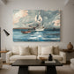 Canvas art print featuring an open water composition focused on lone vessel, displayed in a spacious living room