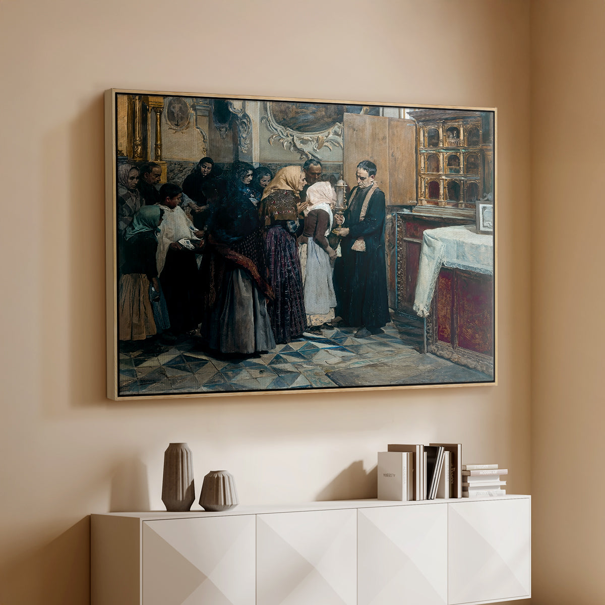 Kissing the Relic, 1893 - Floater Framed Canvas Print