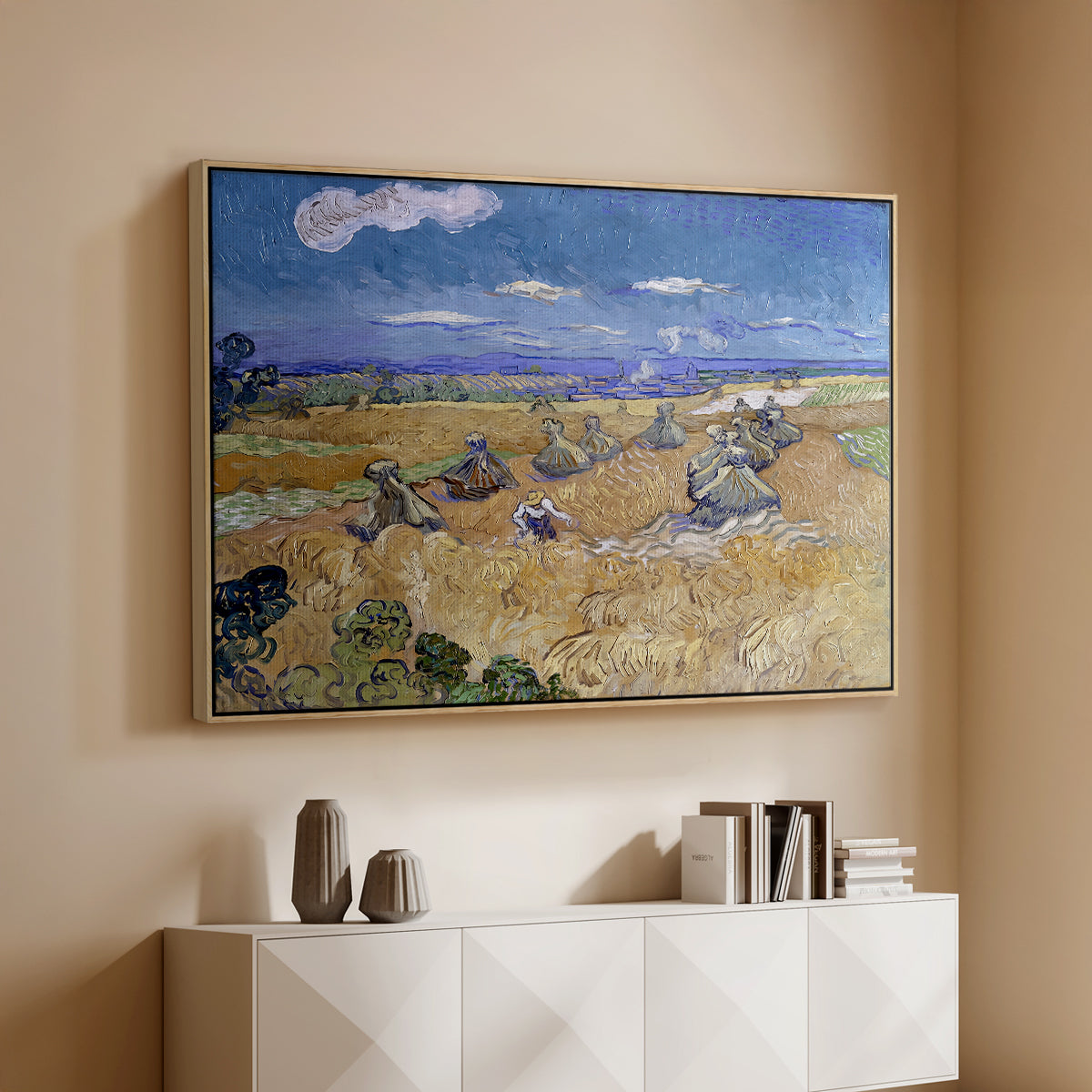 Wheat Field with Reaper, Auvers, 1888 - Floater Framed Canvas Print
