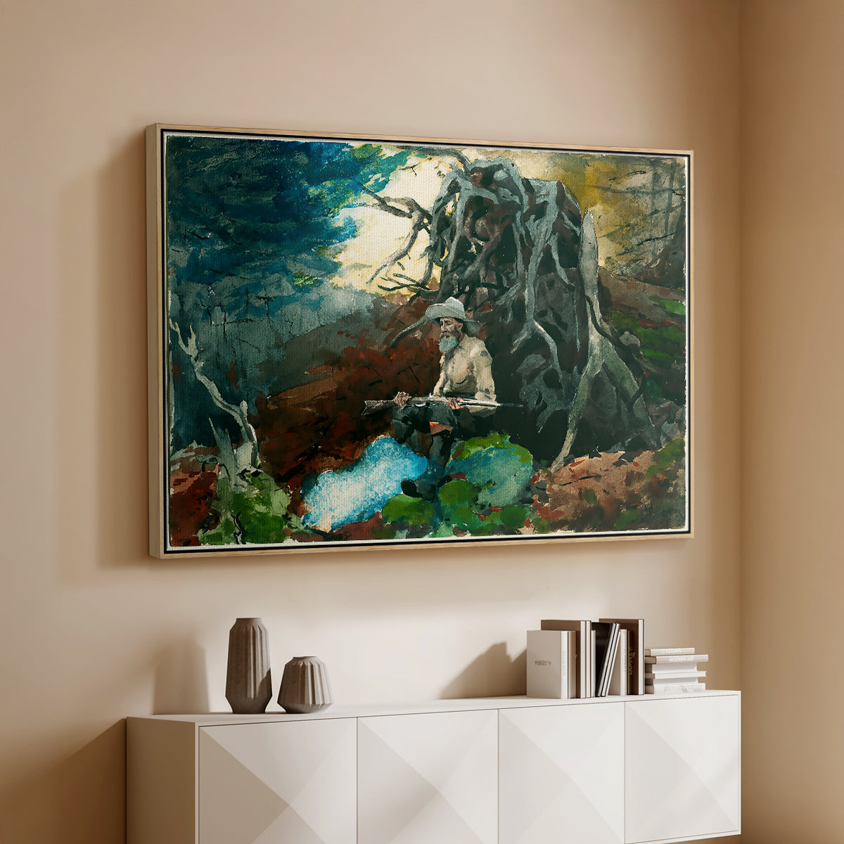 Campfire, Adirondacks, 1892 - Floater Framed Canvas Print