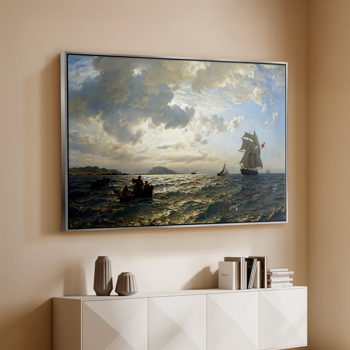 Fresh Breeze on the Norwegian Coast, 1876 - Floater Framed Canvas Print