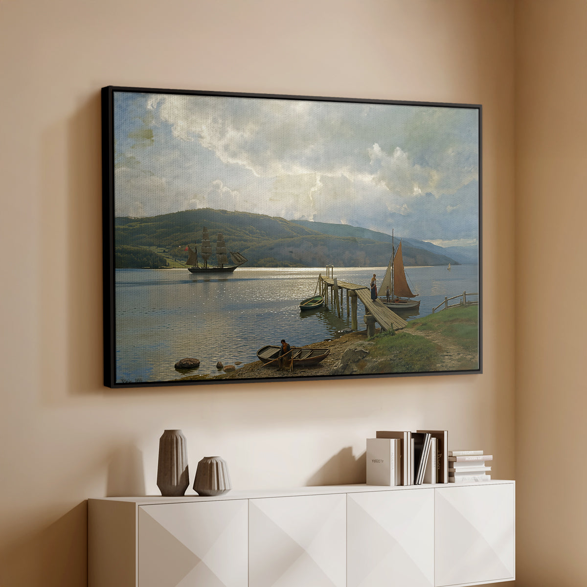 The Jetty at Feste near Moss, 1898 - Floater Framed Canvas Print