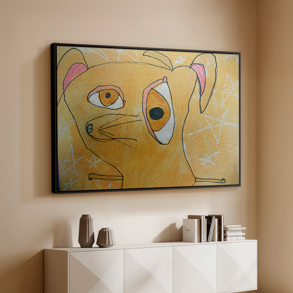 Cubist Dog with Stars (Student Art) - Floater Framed Canvas Print