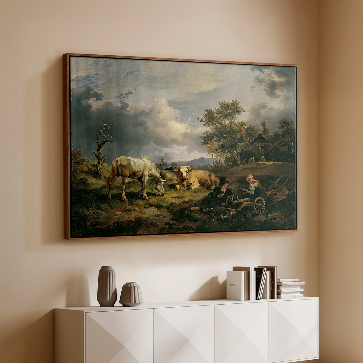 Young Peasant Couple Resting in the Field, 1829 - Floater Framed Canvas Print