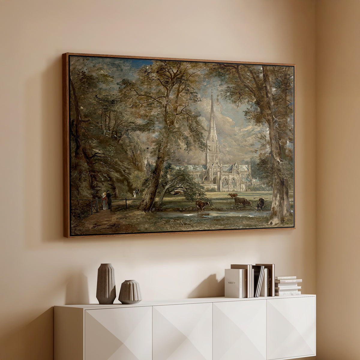 Salisbury Cathedral from the Bishop's Grounds, c. 1822-1823 - Floater Framed Canvas Print