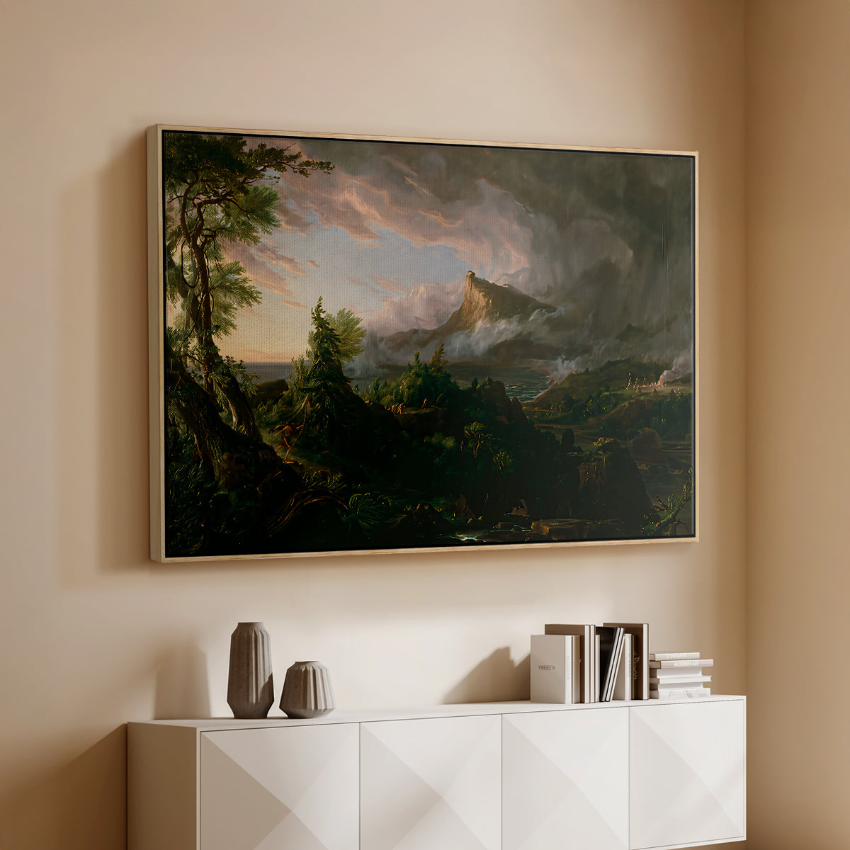 The Course of Empire: The Savage State, 1834 - Floater Framed Canvas Print