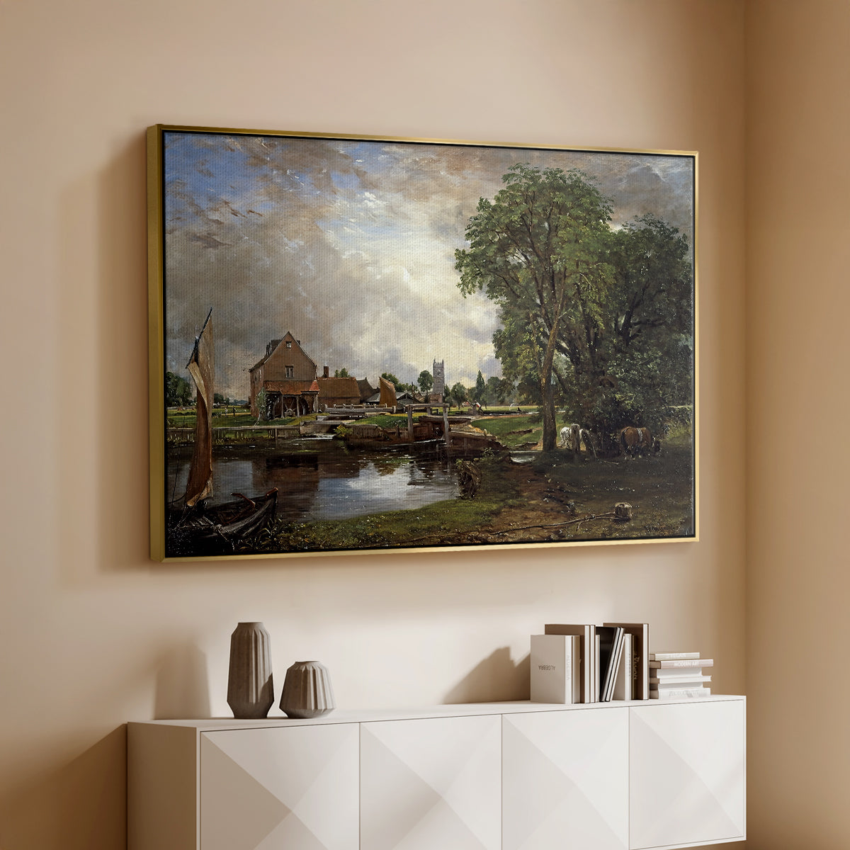 Dedham Lock and Mill, c. 1820 - Floater Framed Canvas Print