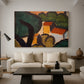 Canvas art print featuring a Fauvist landscape of trees and houses in abstracted form, displayed in a spacious living room